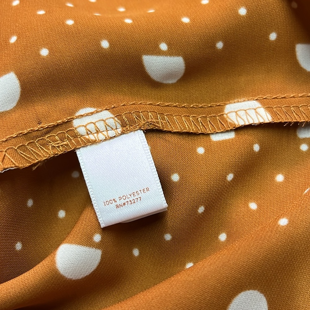 NWT LC Lauren Conrad Burnt Orange Polka Dot Print Pleat Neck Blouse - Picture 16 of 16